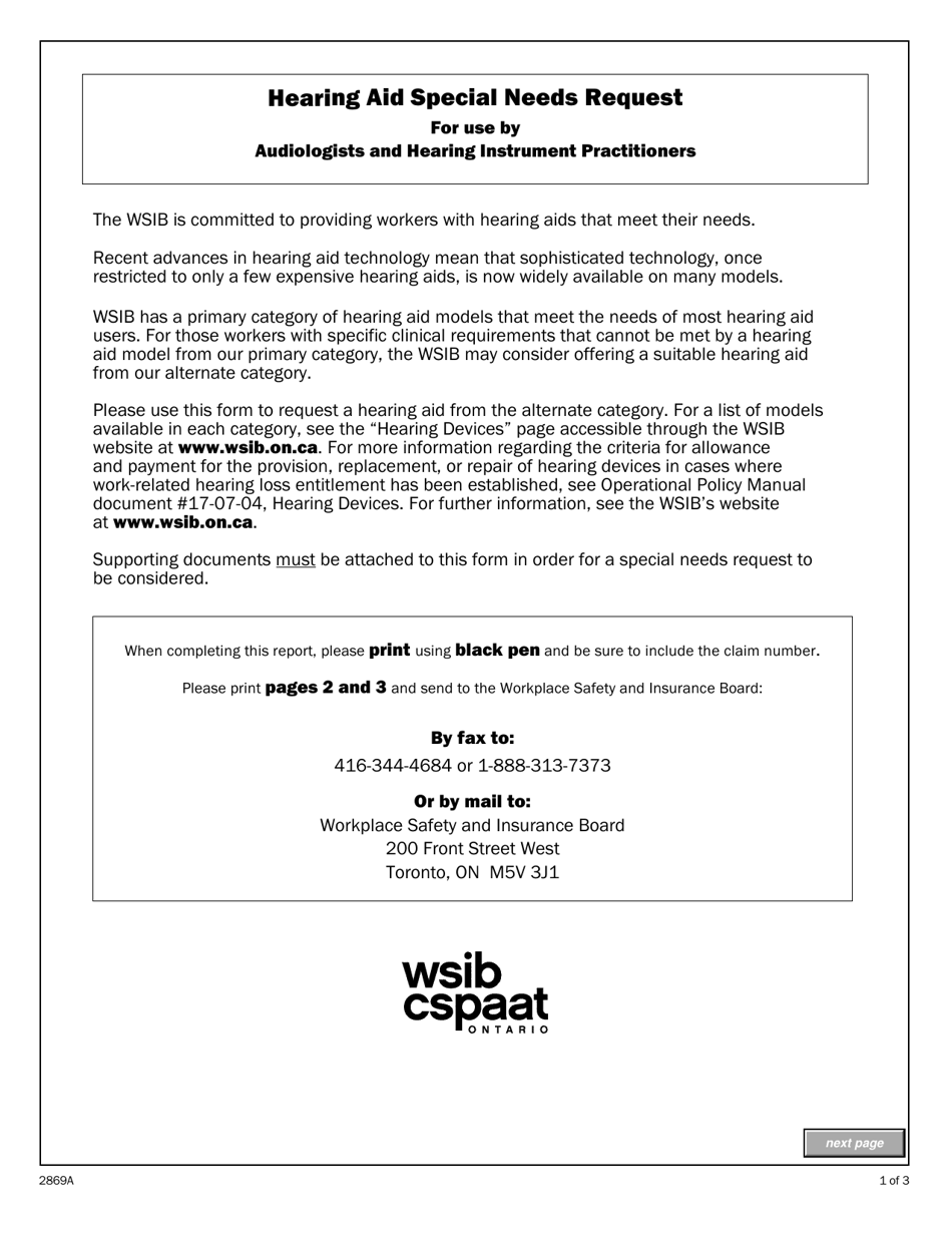 Form 2869A Fill Out, Sign Online and Download Fillable PDF, Ontario