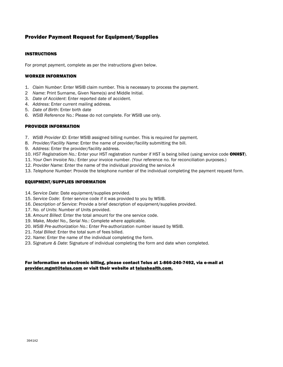 Form 3941A Provider Payment Request for Equipment / Supplies - Ontario, Canada, Page 3