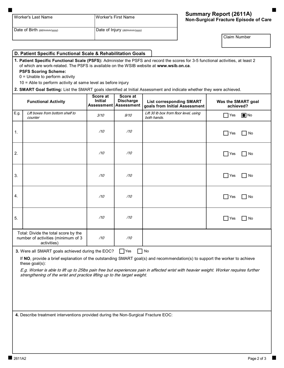 Form 2611A Summary Report - Non-surgical Fracture Episode of Care - Ontario, Canada, Page 2