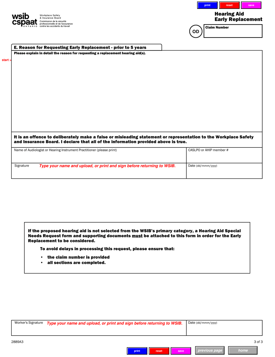 Form 2889A Hearing Aid Early Replacement - Ontario, Canada, Page 3