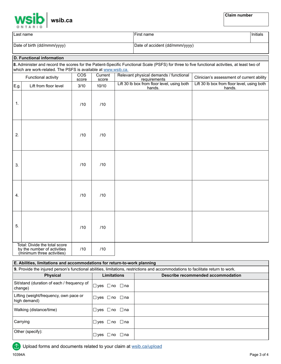 Form 10394A Mild Traumatic Brain Injury Program of Care (Mtbi Poc) Supplementary Report - Ontario, Canada, Page 3