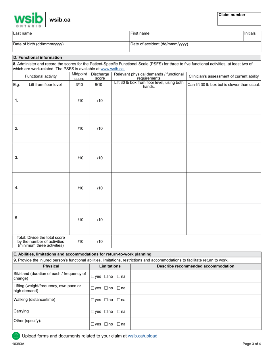 Form 10393A Mild Traumatic Brain Injury Program of Care (Mtbi Poc) Care  Outcome Summary - Ontario, Canada, Page 3
