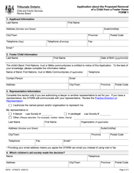 Form 1 (CFS001E) Application About the Proposed Removal of a Child From a Foster Home - Ontario, Canada, Page 2