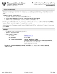 Document preview: Forme 1 (CFS001F) Demande De Revision D'une Proposition De Retirer Un Enfant D'une Famille D'accueil - Ontario, Canada (French)