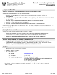 Document preview: Forme 2 (CFS002F) Demande Concernant Une Plainte Contre Une Societe D'aide a L'enfance - Ontario, Canada (French)