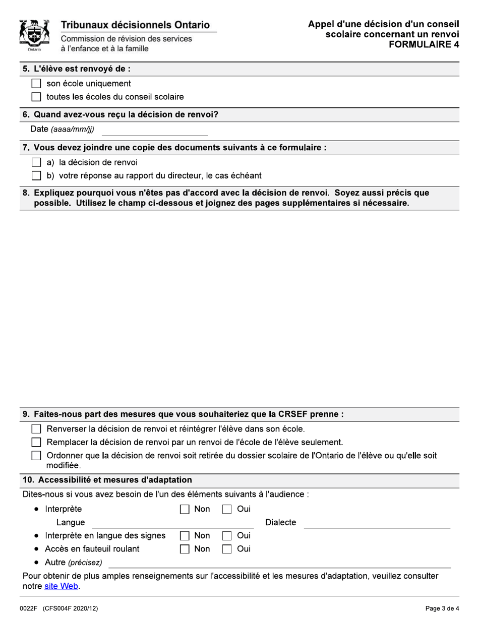 Forme 4 (CFS004F) Appel Dune Decision Dun Conseil Scolaire Concernant Un Renvoi - Ontario, Canada (French), Page 3