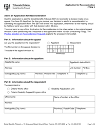 Document preview: Form 2 Application for Reconsideration - Ontario, Canada