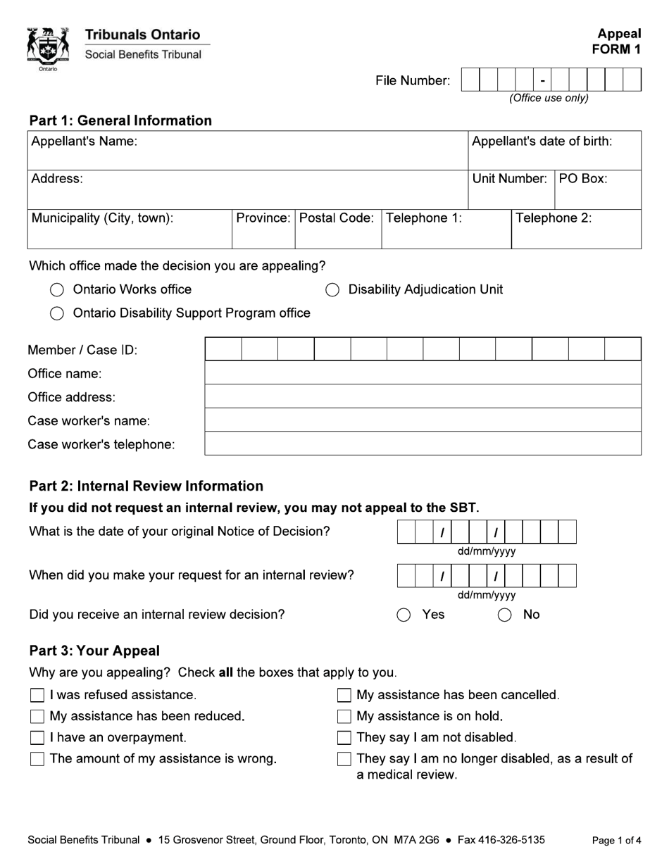 Form 1 Appeal - Ontario, Canada, Page 2