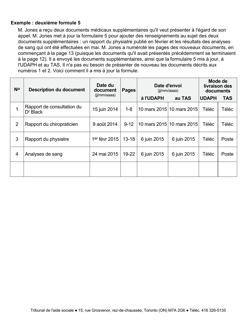 Forme 5 Nouveaux Renseignements Medicaux - Ontario, Canada (French), Page 2