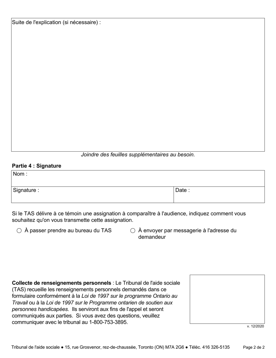 Forme 8 Demande Dassignation - Ontario, Canada (French), Page 2