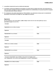Forme 9 Confirmation De Reglement Et Demande D&#039;ordonnance Rendue Avec Le Consentement DES Parties - Ontario, Canada (French), Page 2