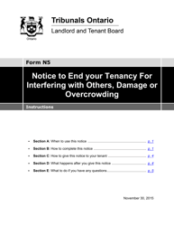 Document preview: Instructions for Form N5 Notice to End Your Tenancy for Interfering With Others, Damage or Overcrowding - Ontario, Canada