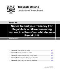 Document preview: Instructions for Form N6 Notice to End Your Tenancy for Illegal Acts or Misrepresenting Income in a Rent-Geared-To-Income Rental Unit - Ontario, Canada