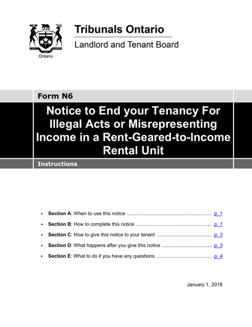 Instructions for Form N6 Notice to End Your Tenancy for Illegal Acts or Misrepresenting Income in a Rent-Geared-To-Income Rental Unit - Ontario, Canada