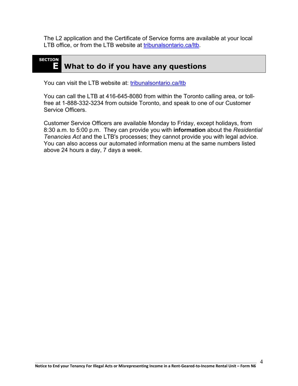 Instructions for Form N6 Notice to End Your Tenancy for Illegal Acts or Misrepresenting Income in a Rent-Geared-To-Income Rental Unit - Ontario, Canada, Page 5