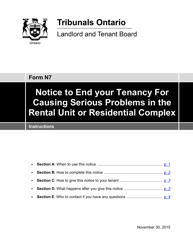 Document preview: Instructions for Form N7 Notice to End Your Tenancy for Causing Serious Problems in the Rental Unit or Residential Complex - Ontario, Canada