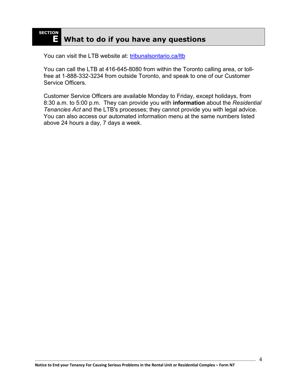 Instructions for Form N7 Notice to End Your Tenancy for Causing Serious Problems in the Rental Unit or Residential Complex - Ontario, Canada, Page 5