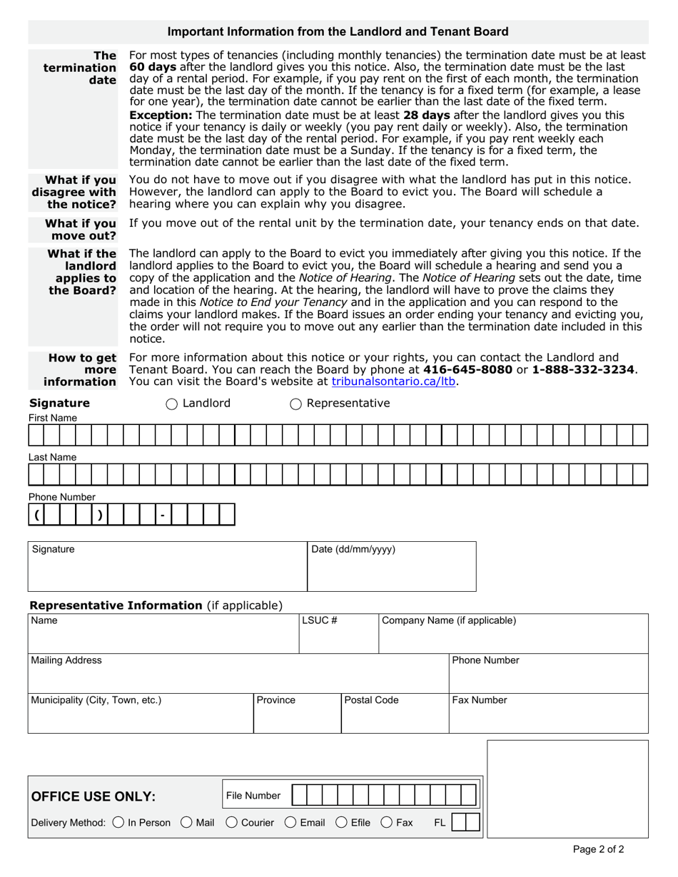 Form N8 Notice to End Your Tenancy at the End of the Term - Ontario, Canada, Page 2