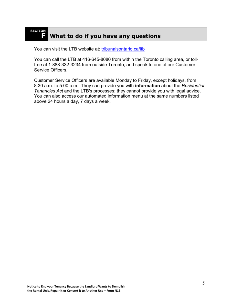 Instructions for Form N13 Notice to End Your Tenancy Because the Landlord Wants to Demolish the Rental Unit, Repair It or Convert It to Another Use - Ontario, Canada, Page 6