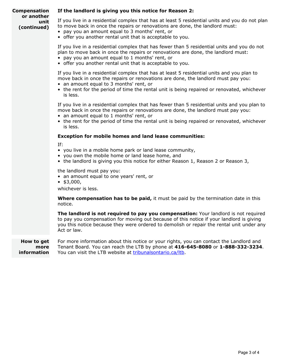 Form N13 Notice to End Your Tenancy Because the Landlord Wants to Demolish the Rental Unit, Repair It or Convert It to Another Use - Ontario, Canada, Page 3