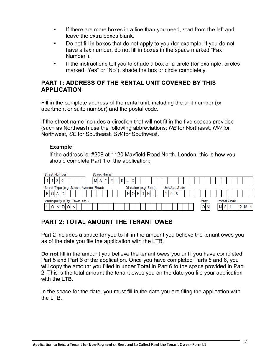 Instructions for Form L1 Application to Evict a Tenant for Non-payment of Rent and to Collect Rent the Tenant Owes - Ontario, Canada, Page 3