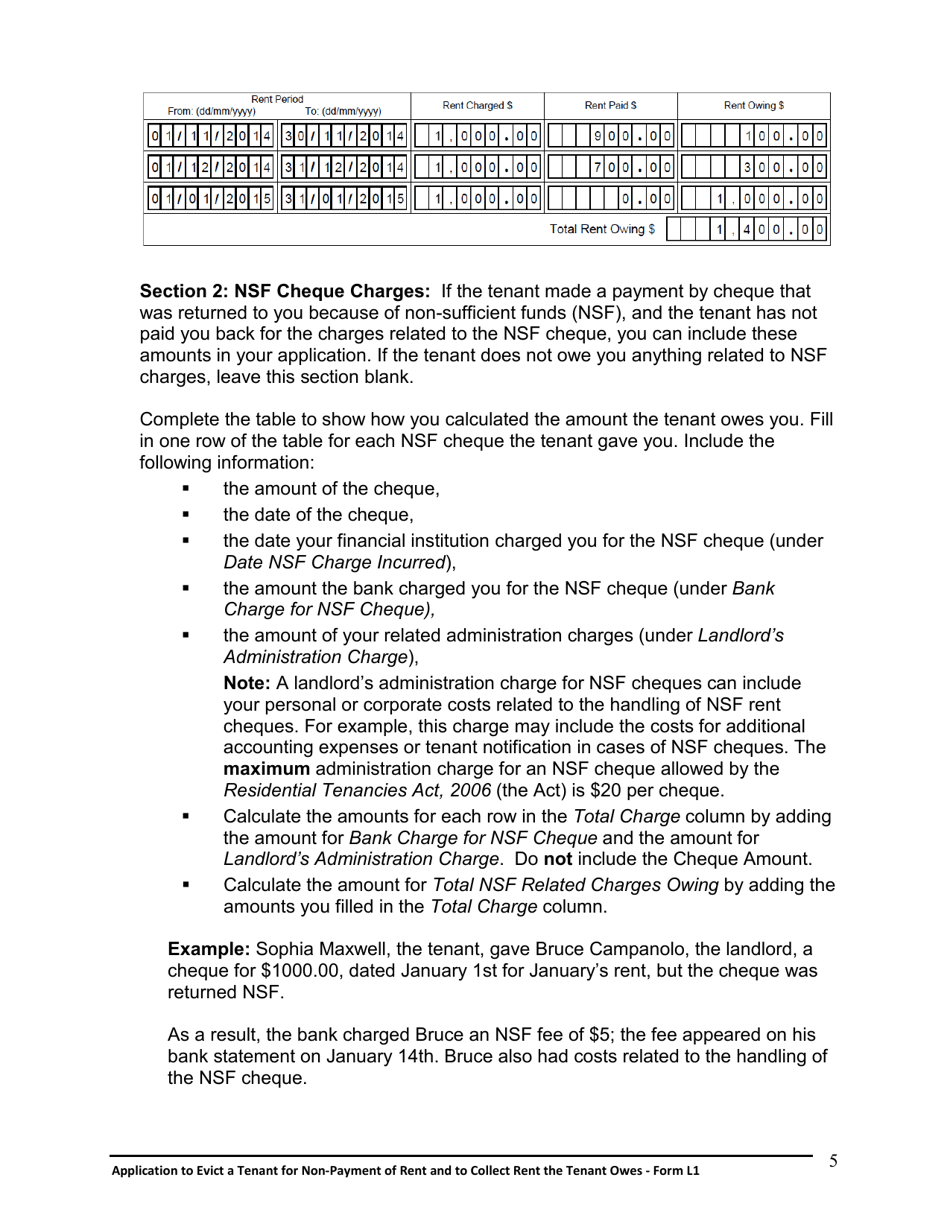 Instructions for Form L1 Application to Evict a Tenant for Non-payment of Rent and to Collect Rent the Tenant Owes - Ontario, Canada, Page 6