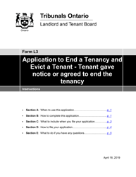 Instructions for Form L3 Application to End a Tenancy and Evict a Tenant - Tenant Gave Notice or Agreed to End the Tenancy - Ontario, Canada
