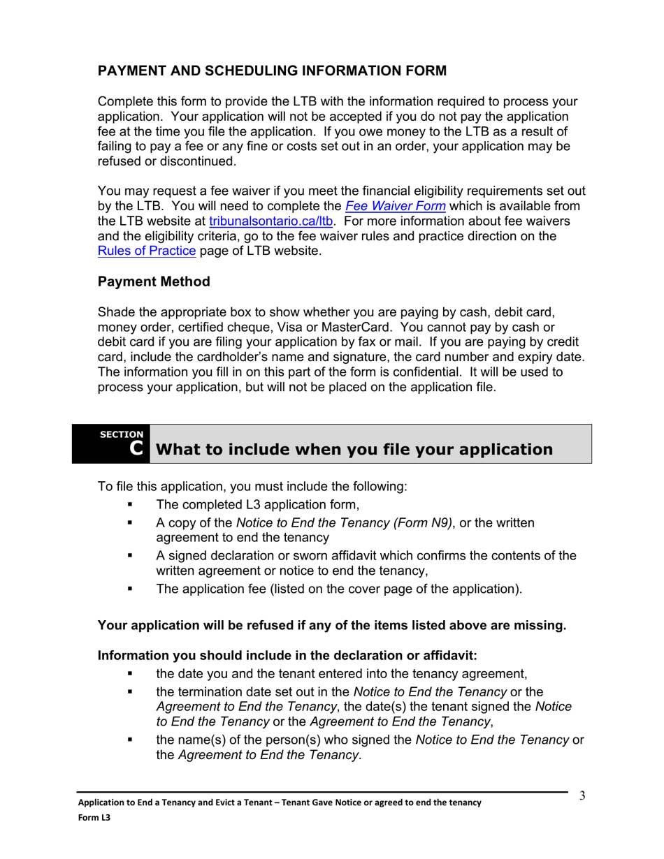 Instructions for Form L3 Application to End a Tenancy and Evict a Tenant - Tenant Gave Notice or Agreed to End the Tenancy - Ontario, Canada, Page 4