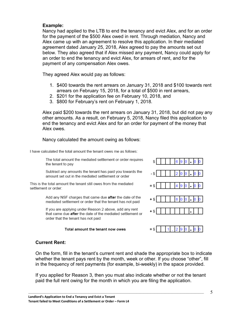 Instructions for Form L4 Landlords Application to End a Tenancy and Evict a Tenant - Tenant Failed to Meet Conditions of a Settlement or Order - Ontario, Canada, Page 6