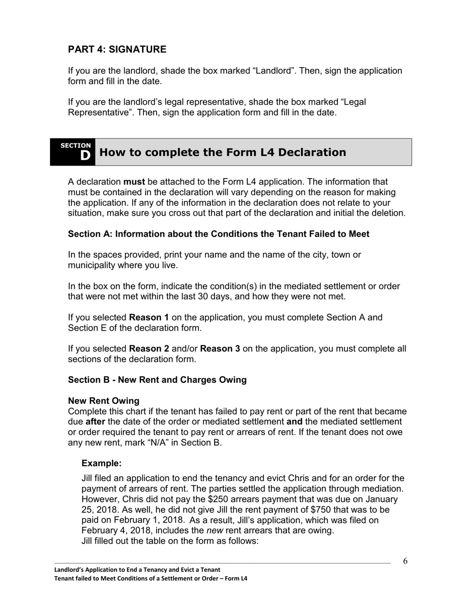 Instructions for Form L4 Landlords Application to End a Tenancy and Evict a Tenant - Tenant Failed to Meet Conditions of a Settlement or Order - Ontario, Canada, Page 7