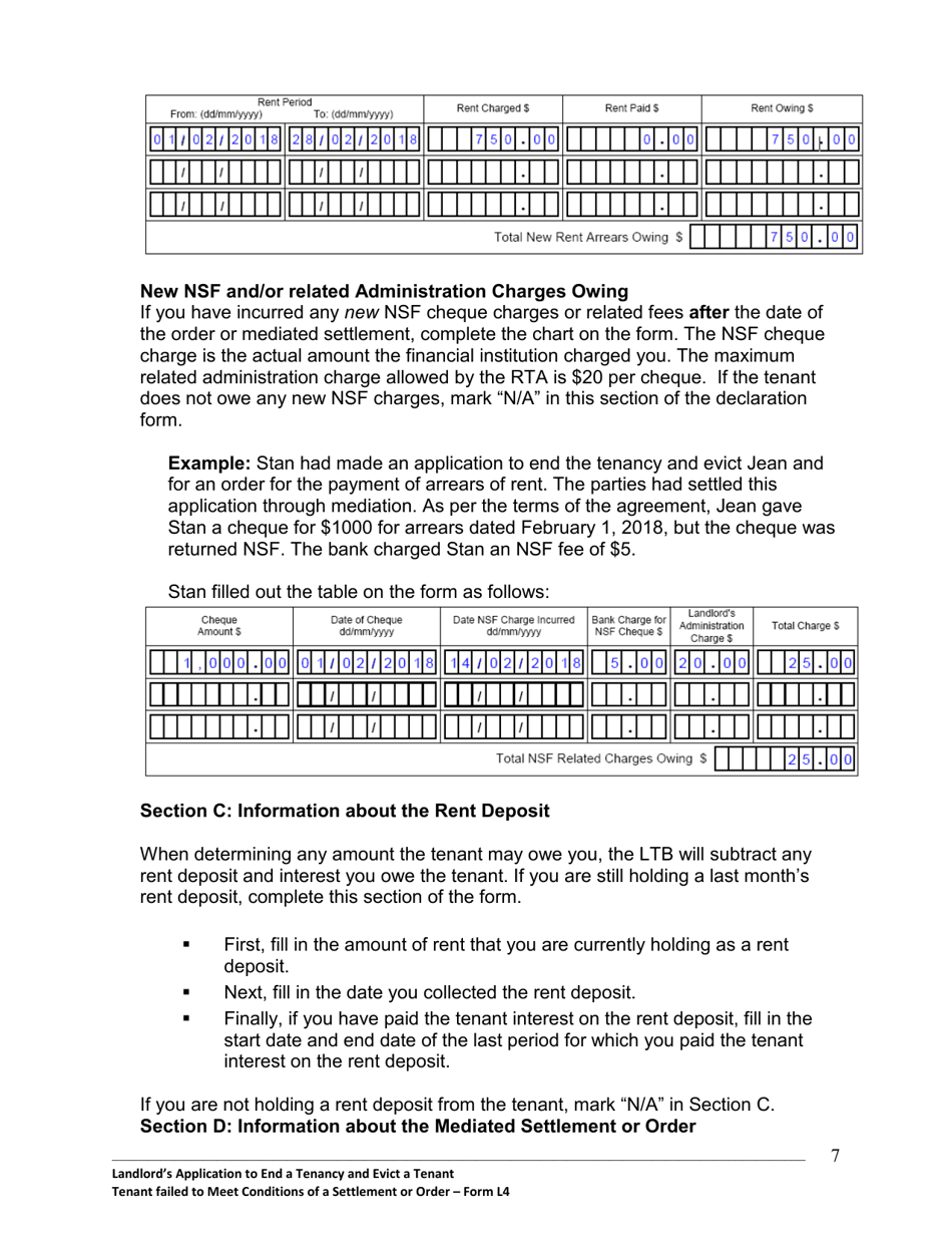 Instructions for Form L4 Landlords Application to End a Tenancy and Evict a Tenant - Tenant Failed to Meet Conditions of a Settlement or Order - Ontario, Canada, Page 8