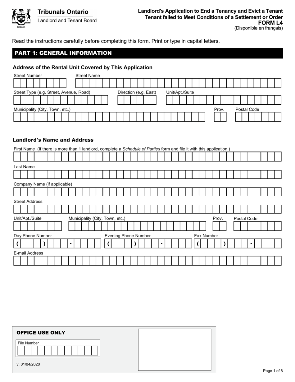 Form L4 Landlords Application to End a Tenancy and Evict a Tenant - Tenant Failed to Meet Conditions of a Settlement or Order - Ontario, Canada, Page 2
