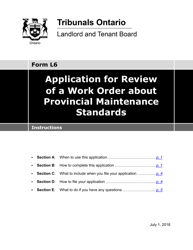 Document preview: Instructions for Form L6 Application for Review of a Work Order About Provincial Maintenance Standards - Ontario, Canada