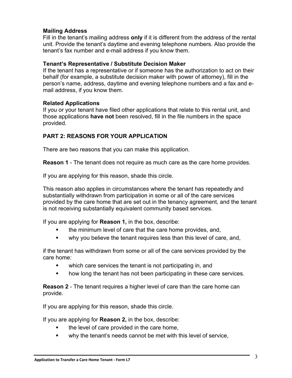 Instructions for Form L7 Application to Transfer a Care Home Tenant - Ontario, Canada, Page 4