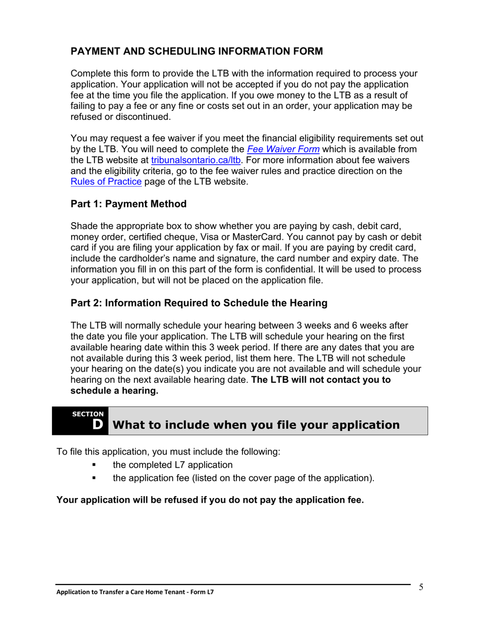 Instructions for Form L7 Application to Transfer a Care Home Tenant - Ontario, Canada, Page 6