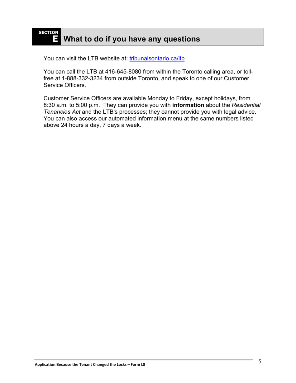 Instructions for Form L8 Application Because the Tenant Changed the Locks - Ontario, Canada, Page 6