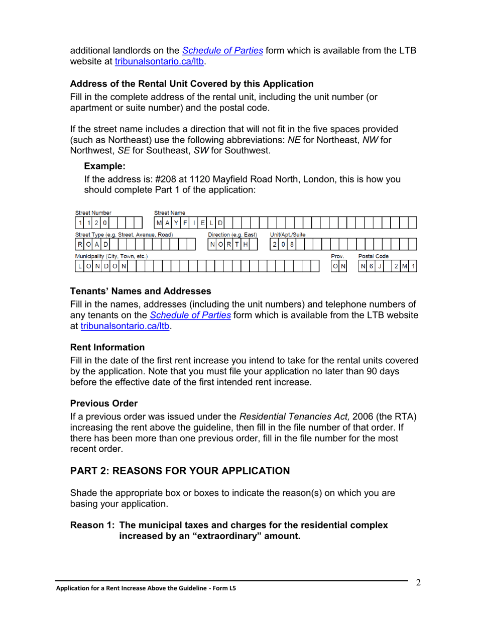 Instructions for Form L5 Application for a Rent Increase Above the Guideline - Ontario, Canada, Page 3