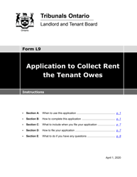 Document preview: Instructions for Form L9 Application to Collect Rent the Tenant Owes - Ontario, Canada