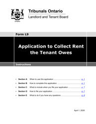 Instructions for Form L9 Application to Collect Rent the Tenant Owes - Ontario, Canada