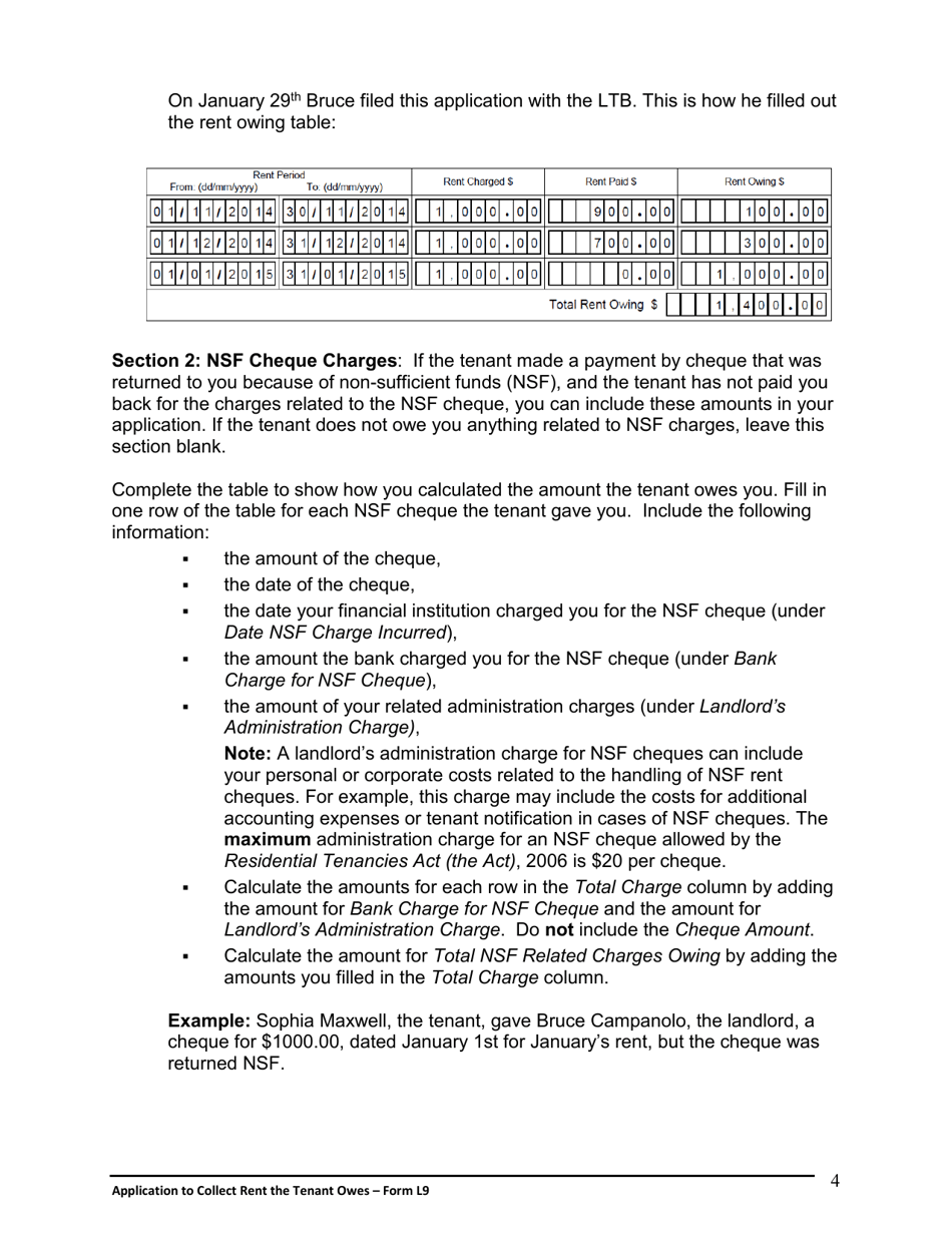 Instructions for Form L9 Application to Collect Rent the Tenant Owes - Ontario, Canada, Page 5