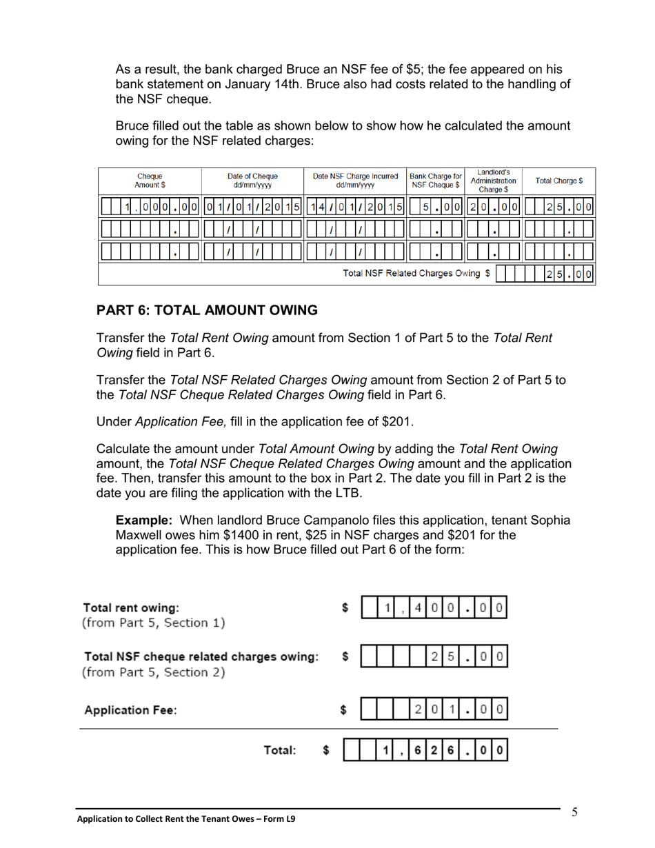 Instructions for Form L9 Application to Collect Rent the Tenant Owes - Ontario, Canada, Page 6