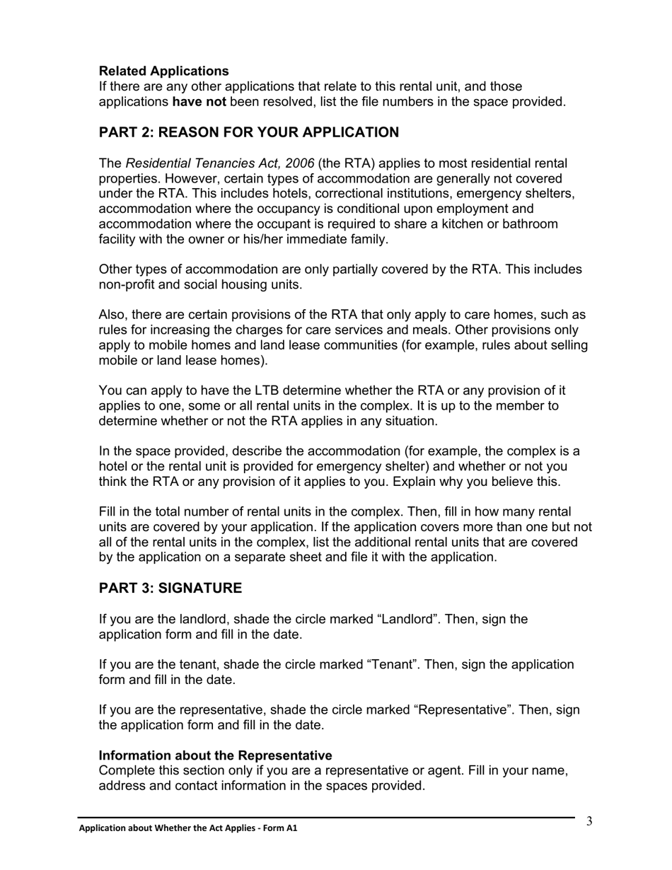 Instructions for Form A1 Application About Whether the Act Applies - Ontario, Canada, Page 4