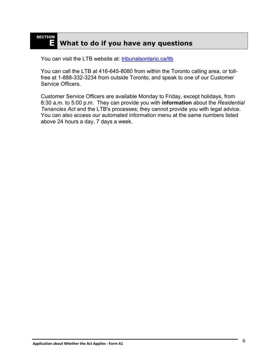 Instructions for Form A1 Application About Whether the Act Applies - Ontario, Canada, Page 7