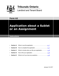 Document preview: Instructions for Form A2 Application About a Sublet or an Assignment - Ontario, Canada