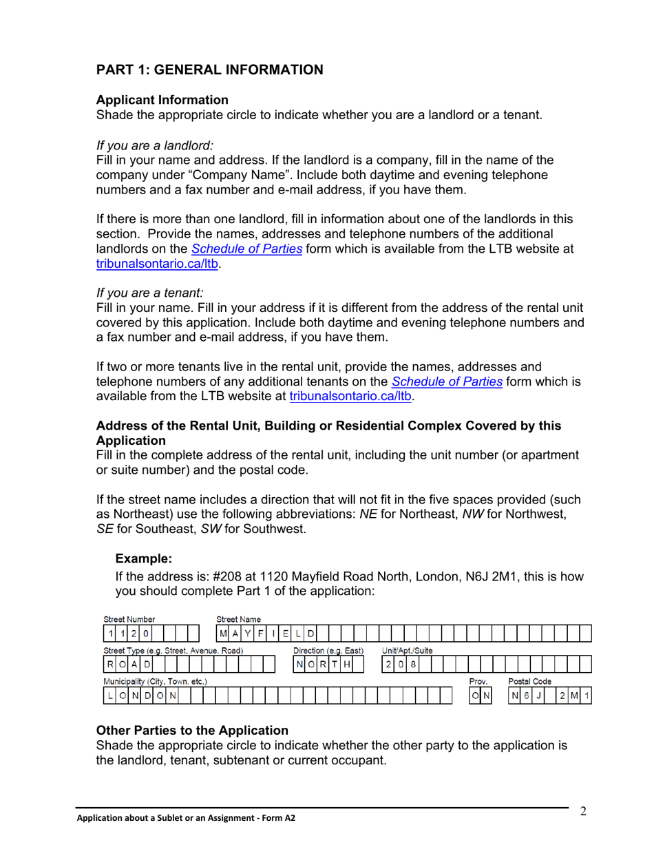 Instructions for Form A2 Application About a Sublet or an Assignment - Ontario, Canada, Page 3