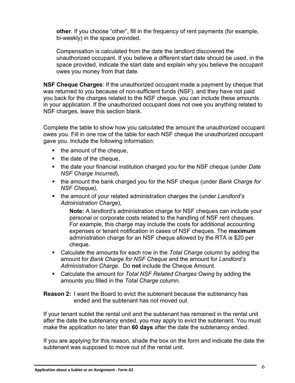 Instructions for Form A2 Application About a Sublet or an Assignment - Ontario, Canada, Page 7
