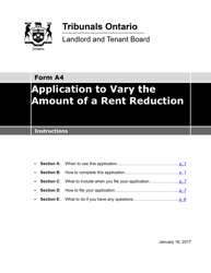 Document preview: Instructions for Form A4 Application to Vary the Amount of a Rent Reduction - Ontario, Canada