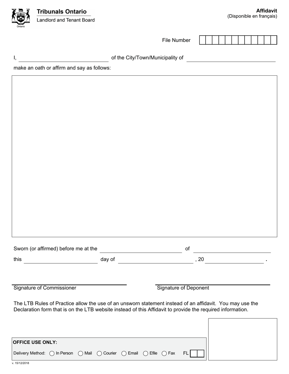 Affidavit - Ontario, Canada, Page 1