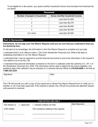 Fee Waiver Request - Ontario, Canada, Page 2