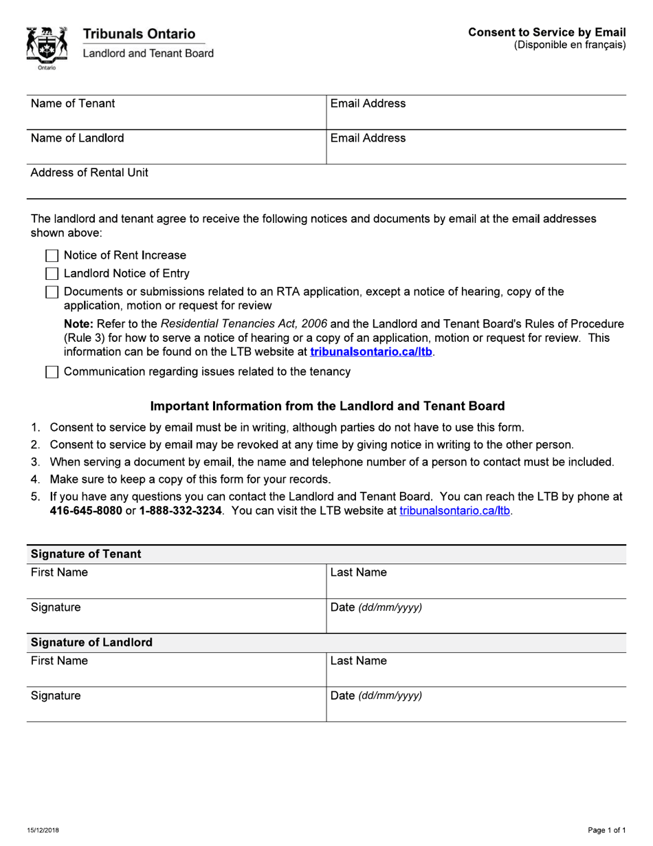 Consent to Service by Email - Ontario, Canada, Page 1